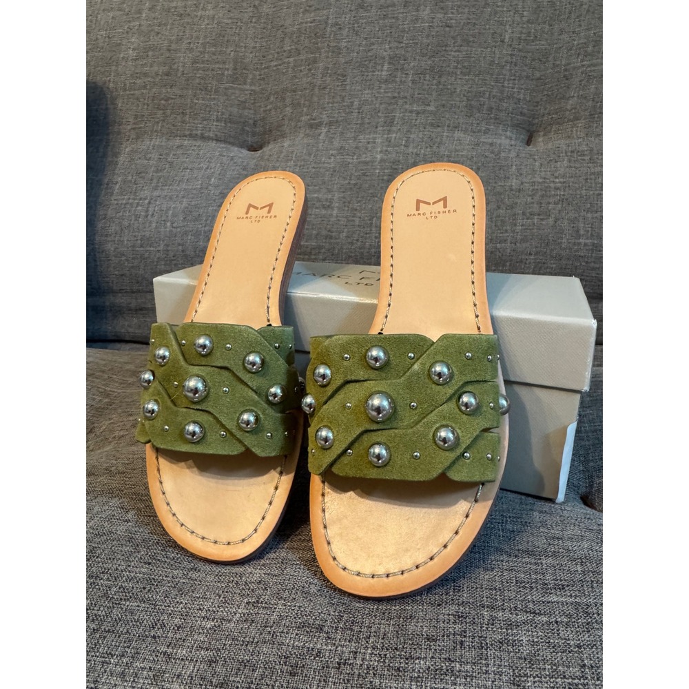 Marc Fisher LTD Paxton Green Suede Studded Braided Slide Sandals Womens 5/6